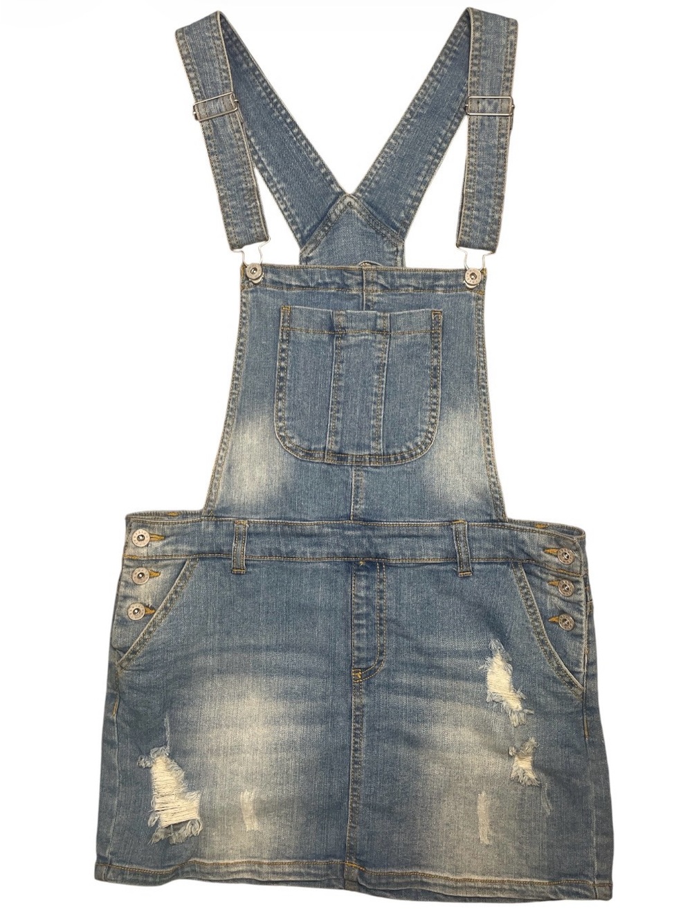 Y2K Juniors Distressed Blue Denim Overall Skirt Medium